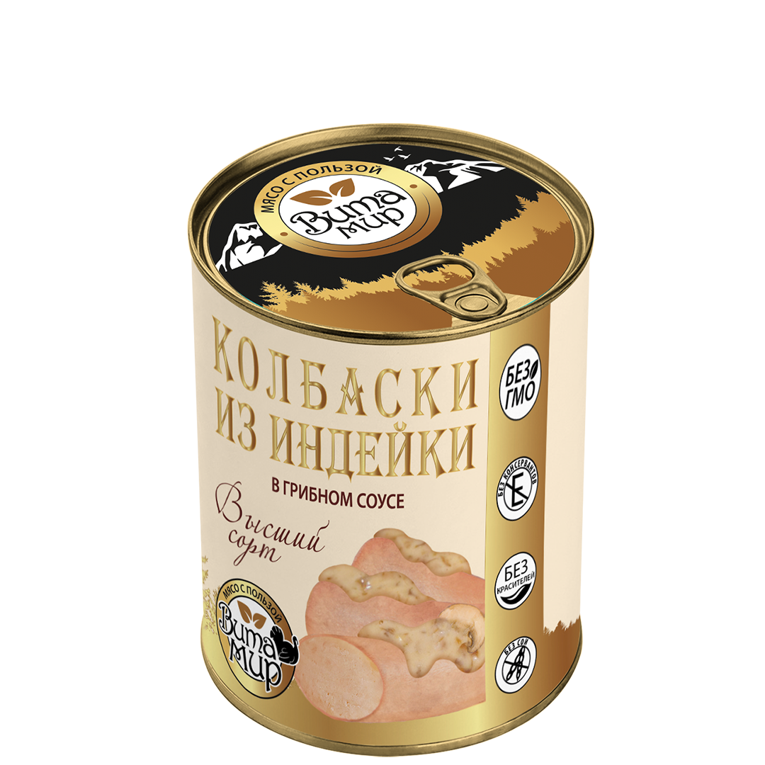 Колбаски из индейки в грибном соусе ВитаМир 340г