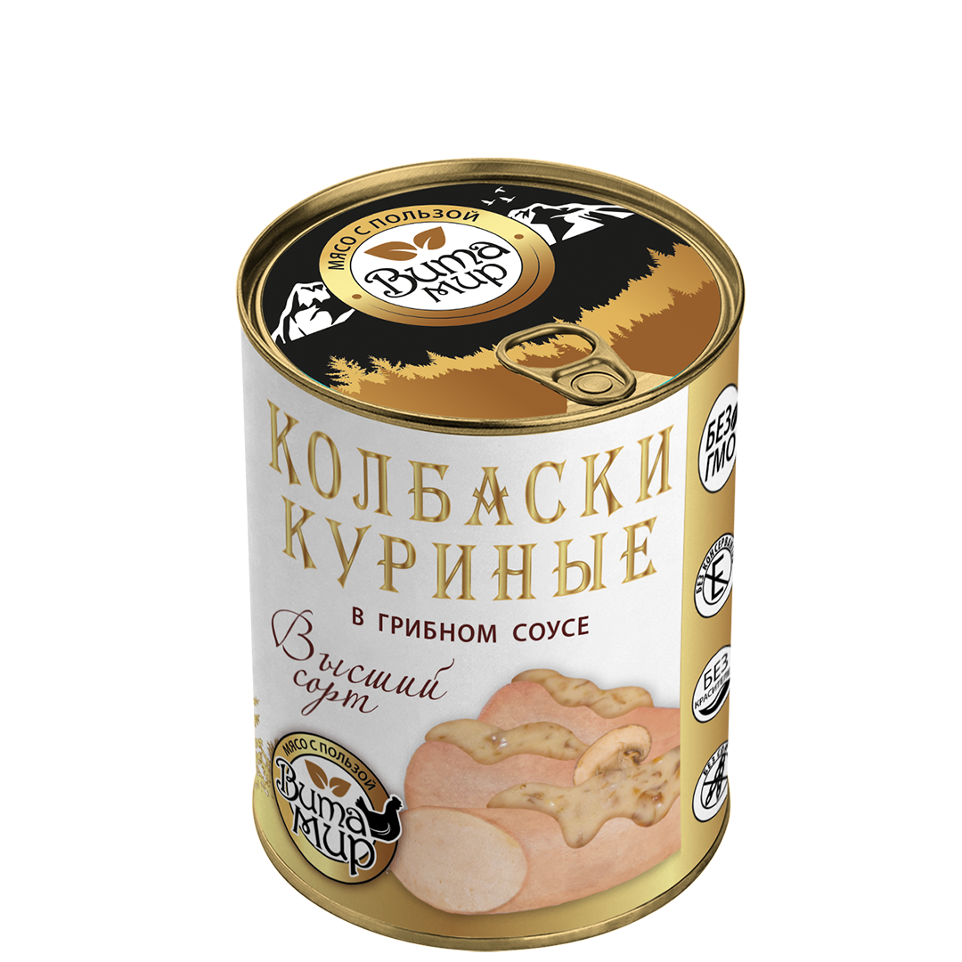 Колбаски куриные в грибном соусе ВитаМир 340г