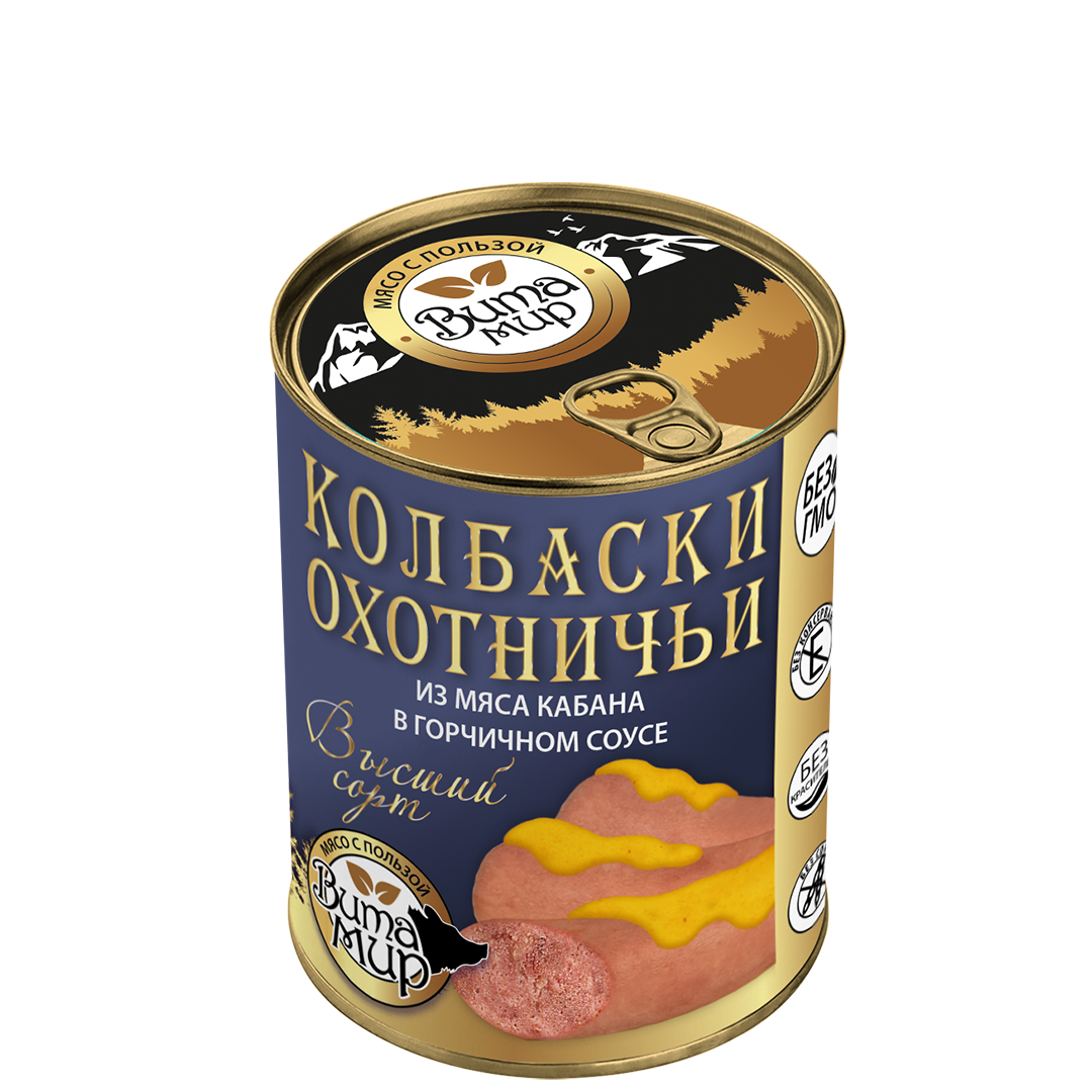 Колбаски охотничьи из мяса кабана в горчичном соусе ВитаМир 340г