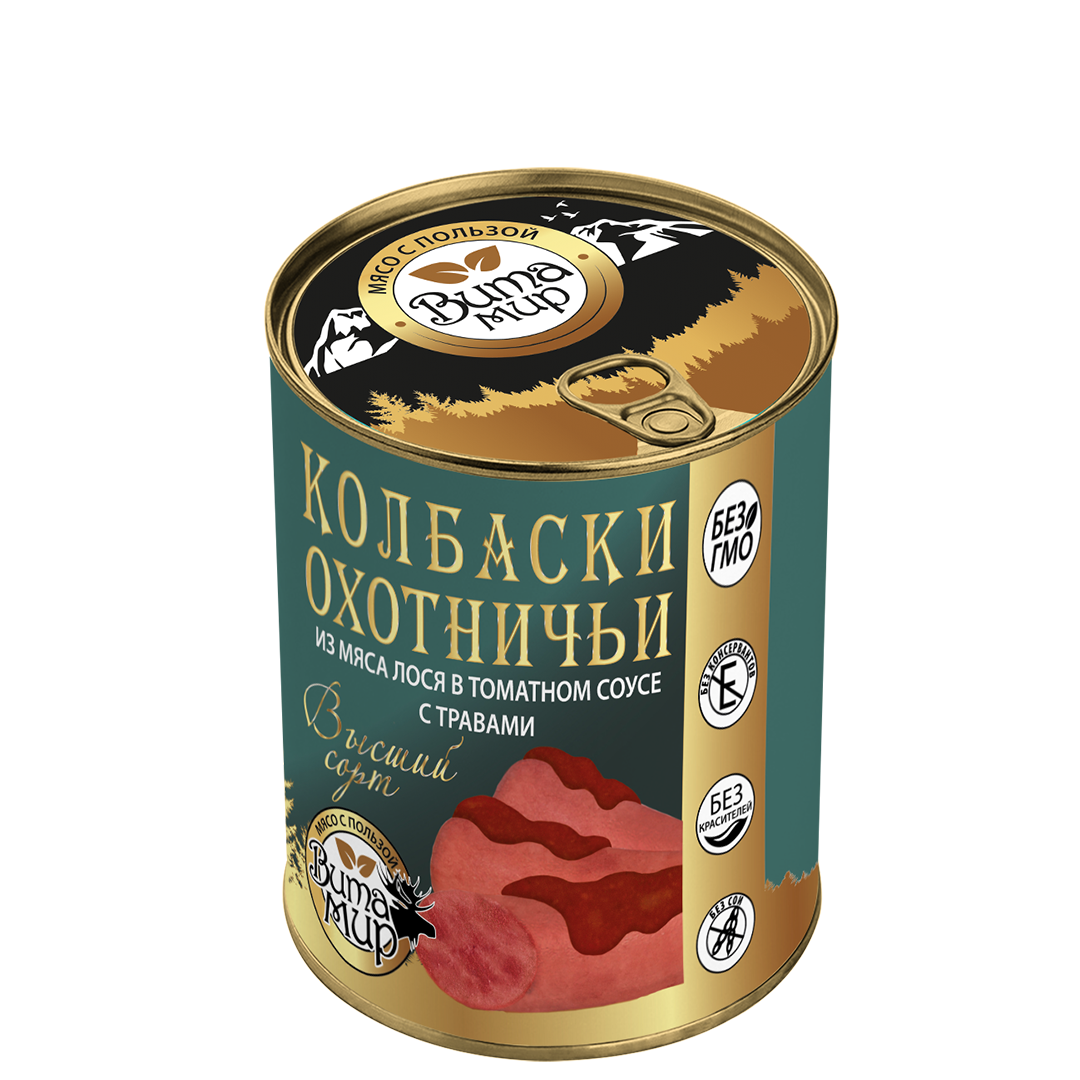Колбаски охотничьи из мяса лося в томатном соусе с травами ВитаМир 340г