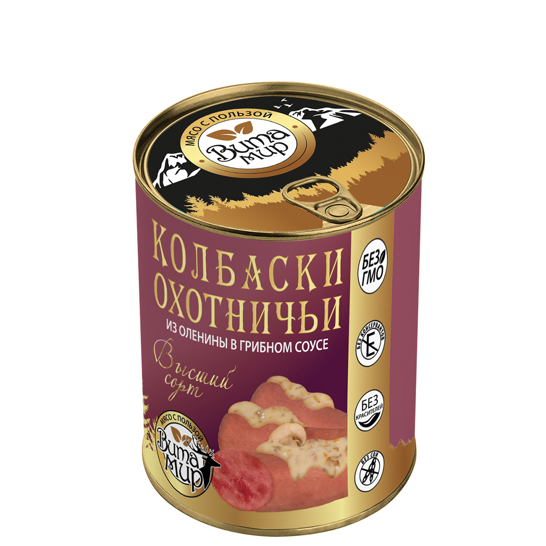 Колбаски охотничьи из оленины в грибном соусе ВитаМир 340г