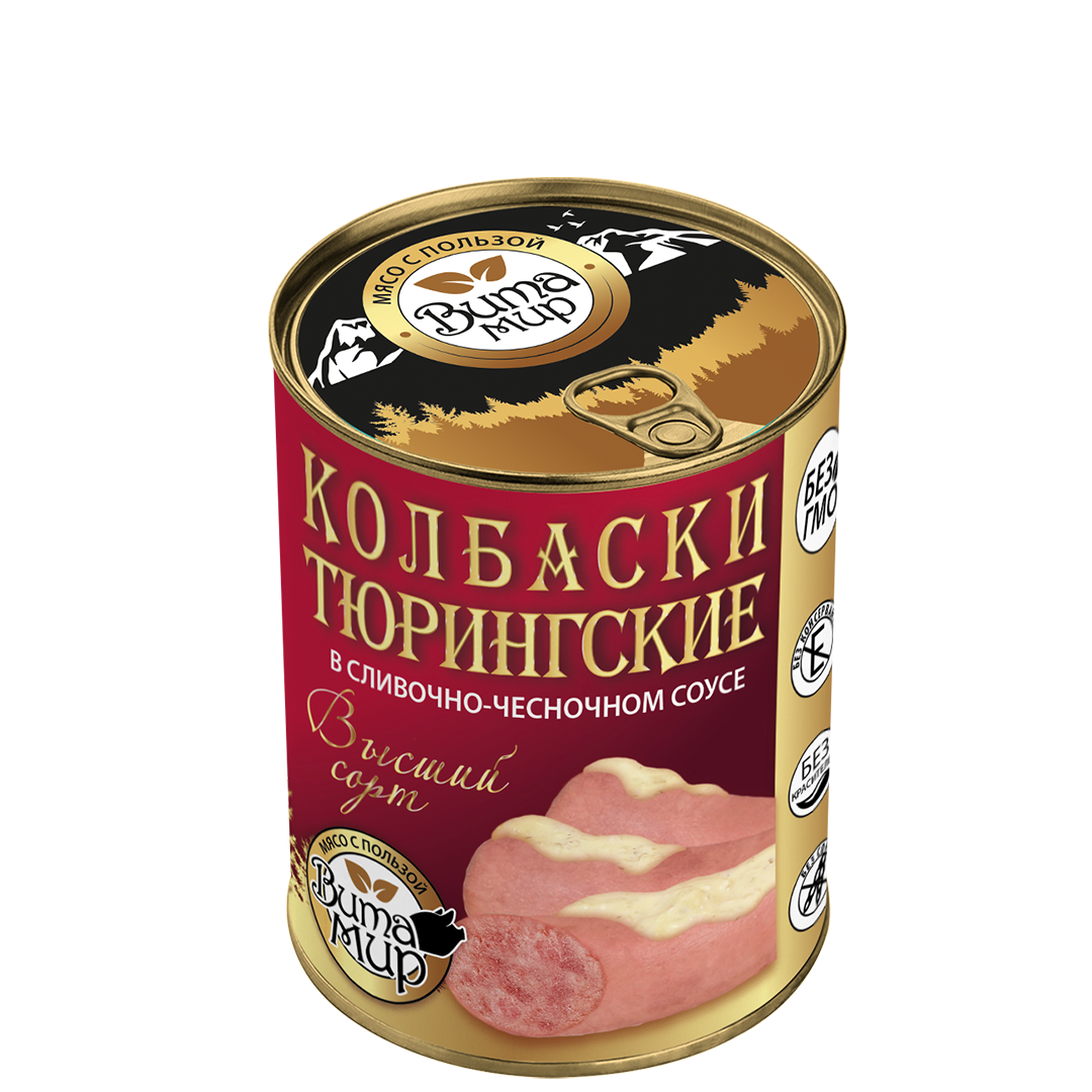 Колбаски Тюрингские в сливочно-чесночном соусе ВитаМир 340г