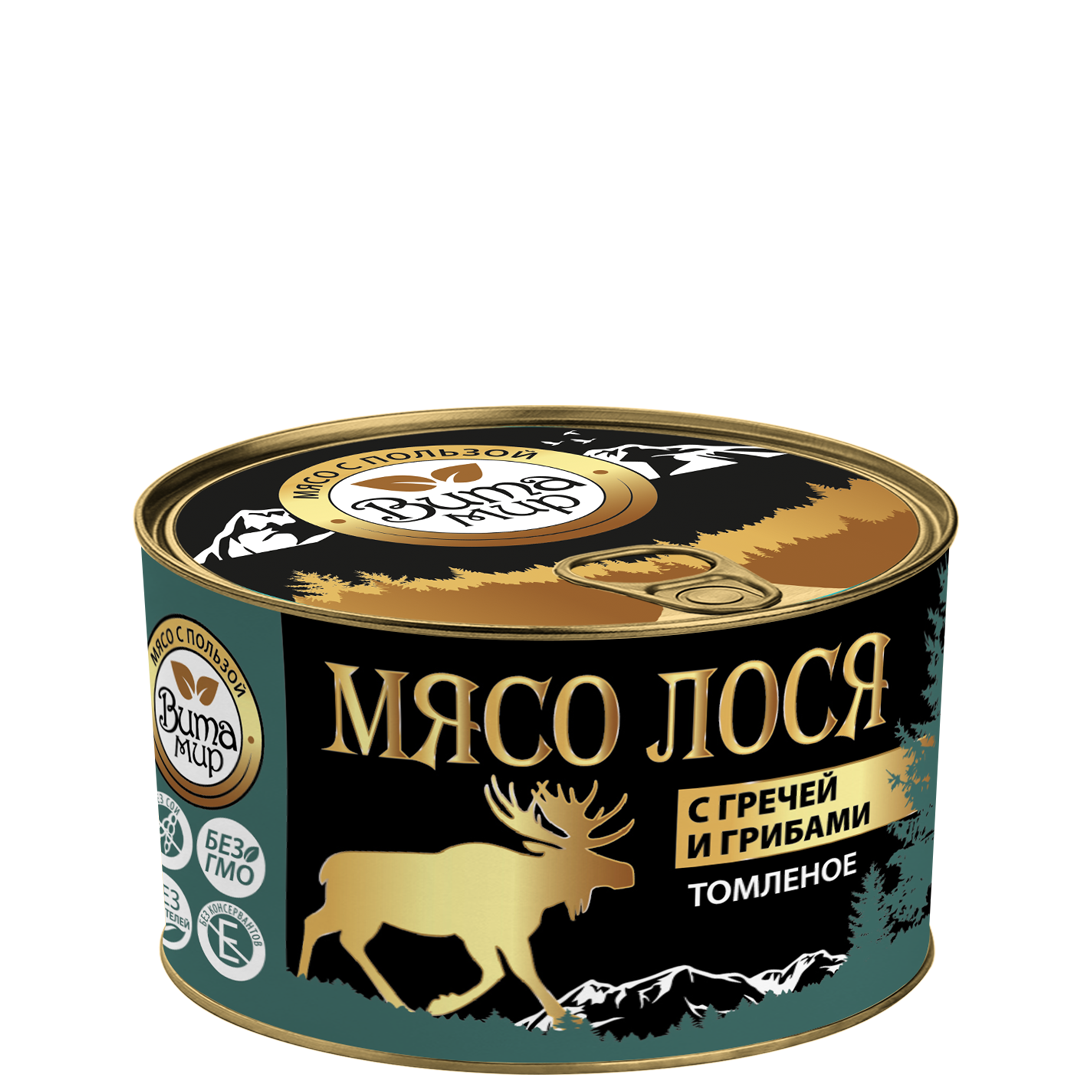 Мясо лося с гречей и грибами томлёное ВитаМир 400г