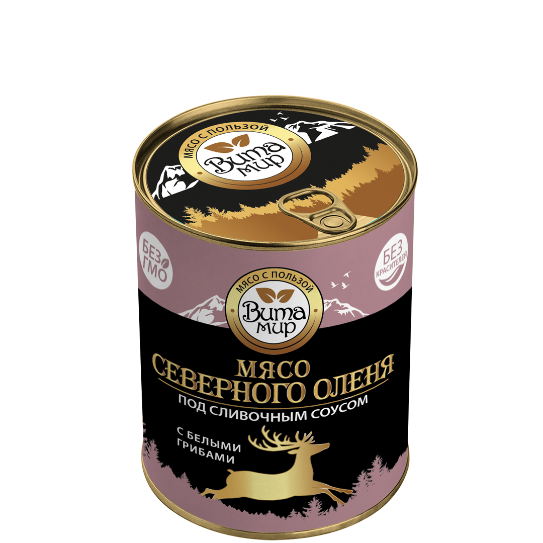 Мясо северного оленя под сливочным соусом с белыми грибами ВитаМир 340г