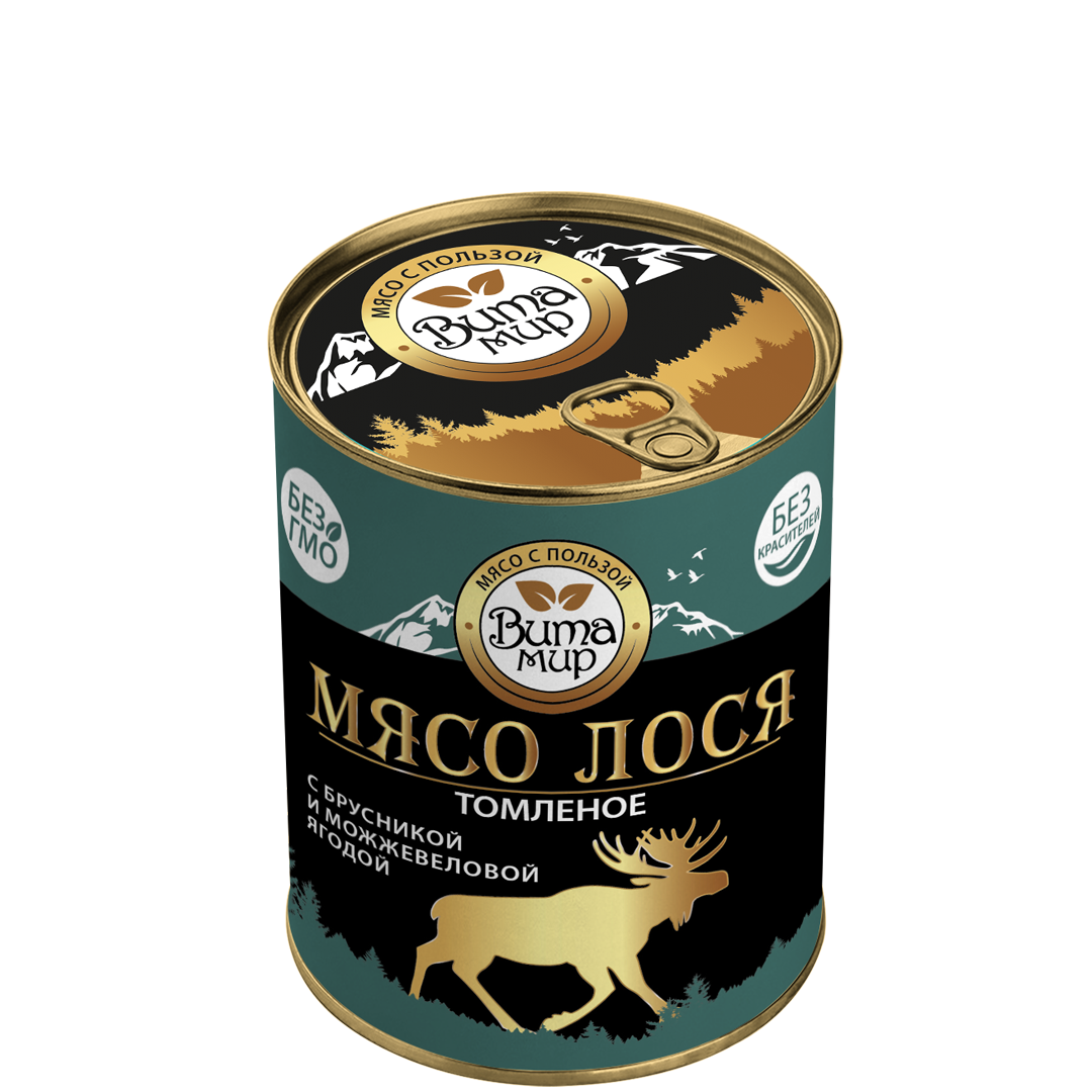 Мясо лося томлёное с брусникой и можжевеловой ягодой ВитаМир 340г